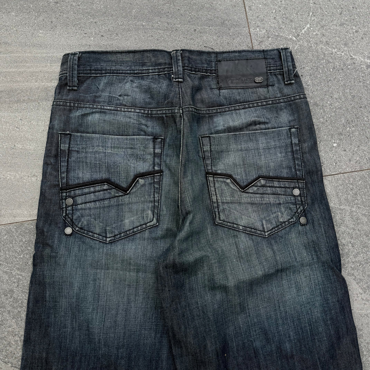 goated deep indigo ecko jorts - 32”