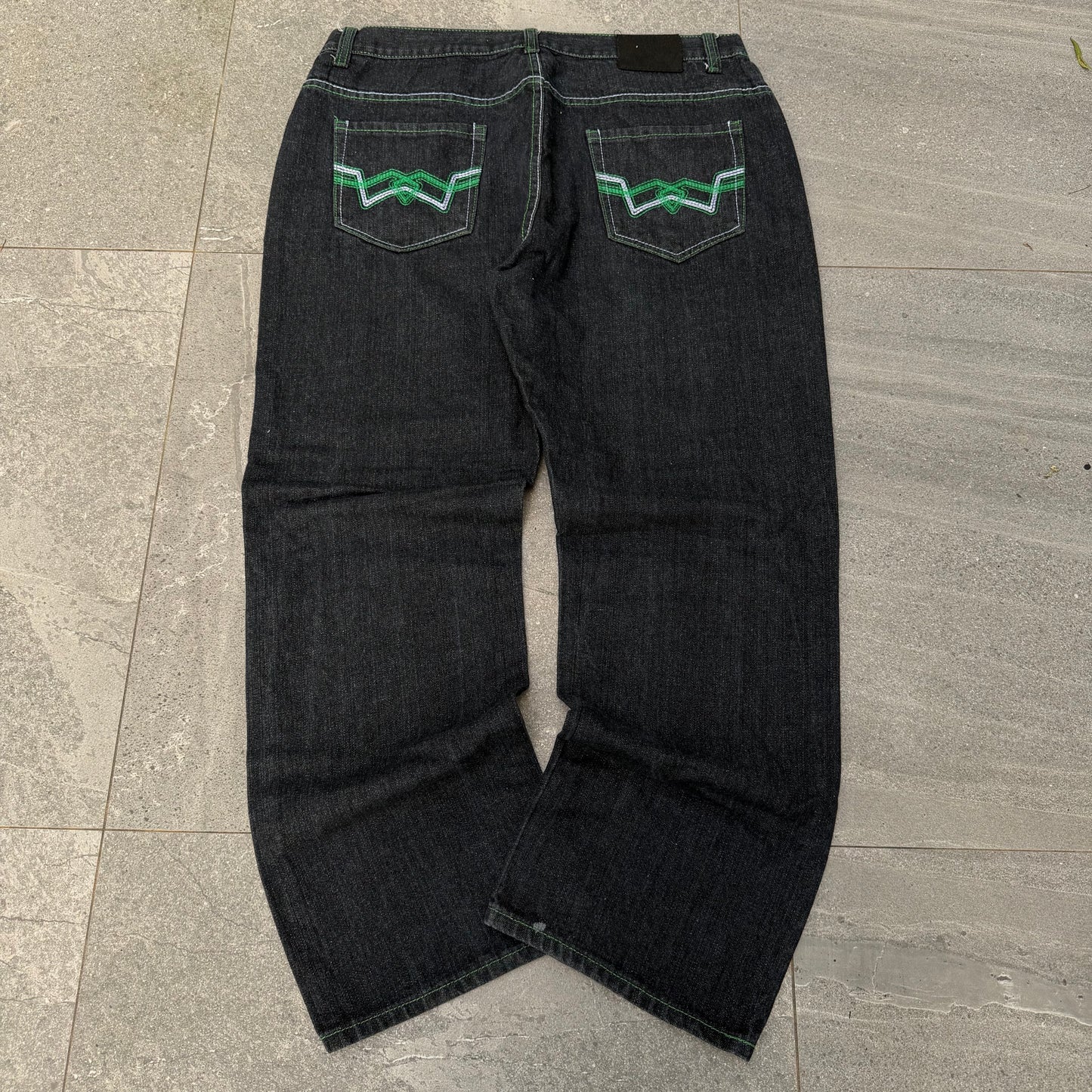 green stitched urban label bootcuts - 38x30”