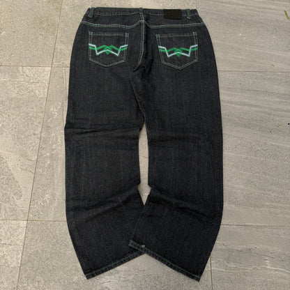green stitched urban label bootcuts - 38x30”