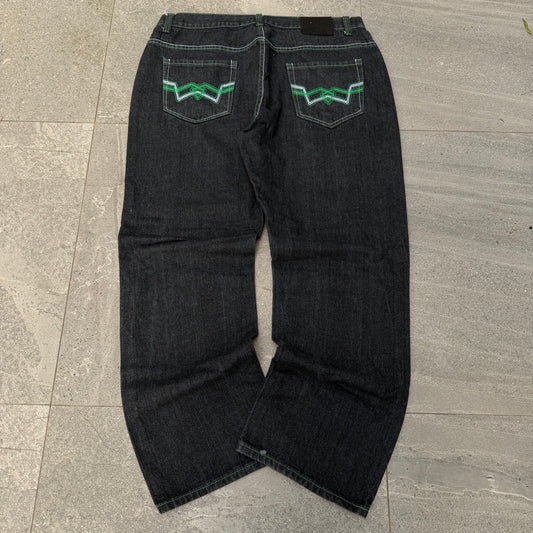 green stitched urban label bootcuts - 38x30”