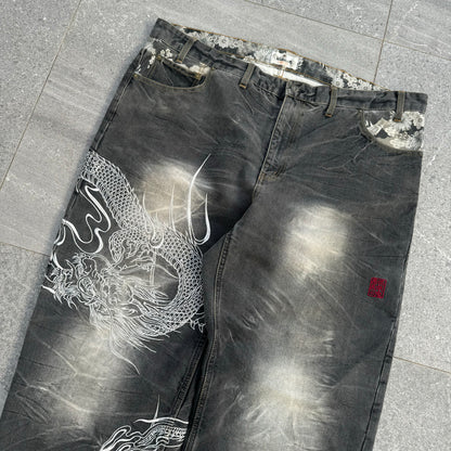 GRAIL fat black karakuri jeans - 42x29”