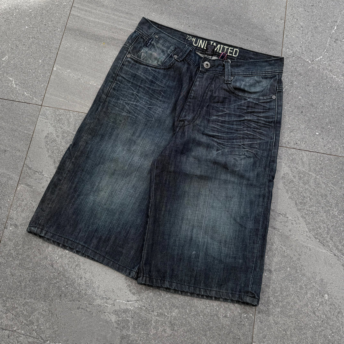 goated deep indigo ecko jorts - 32”