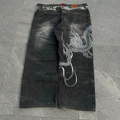 GRAIL fat black karakuri jeans - 42x29”