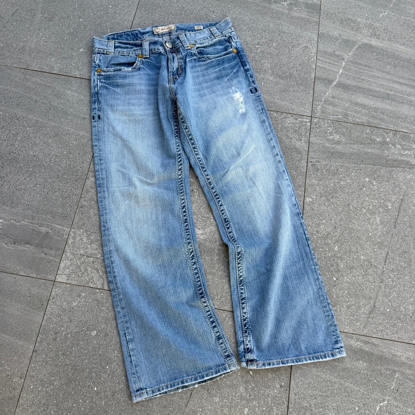 goated mek distressed bootcuts - 34x32”