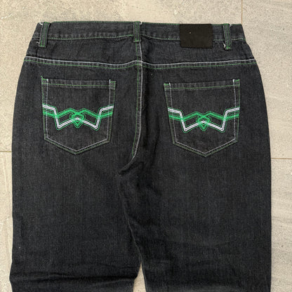 green stitched urban label bootcuts - 38x30”