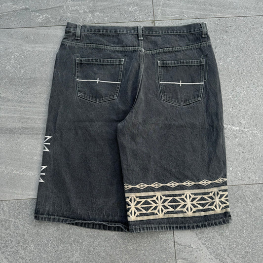 tribal embroidery jorts - 38x14.5”