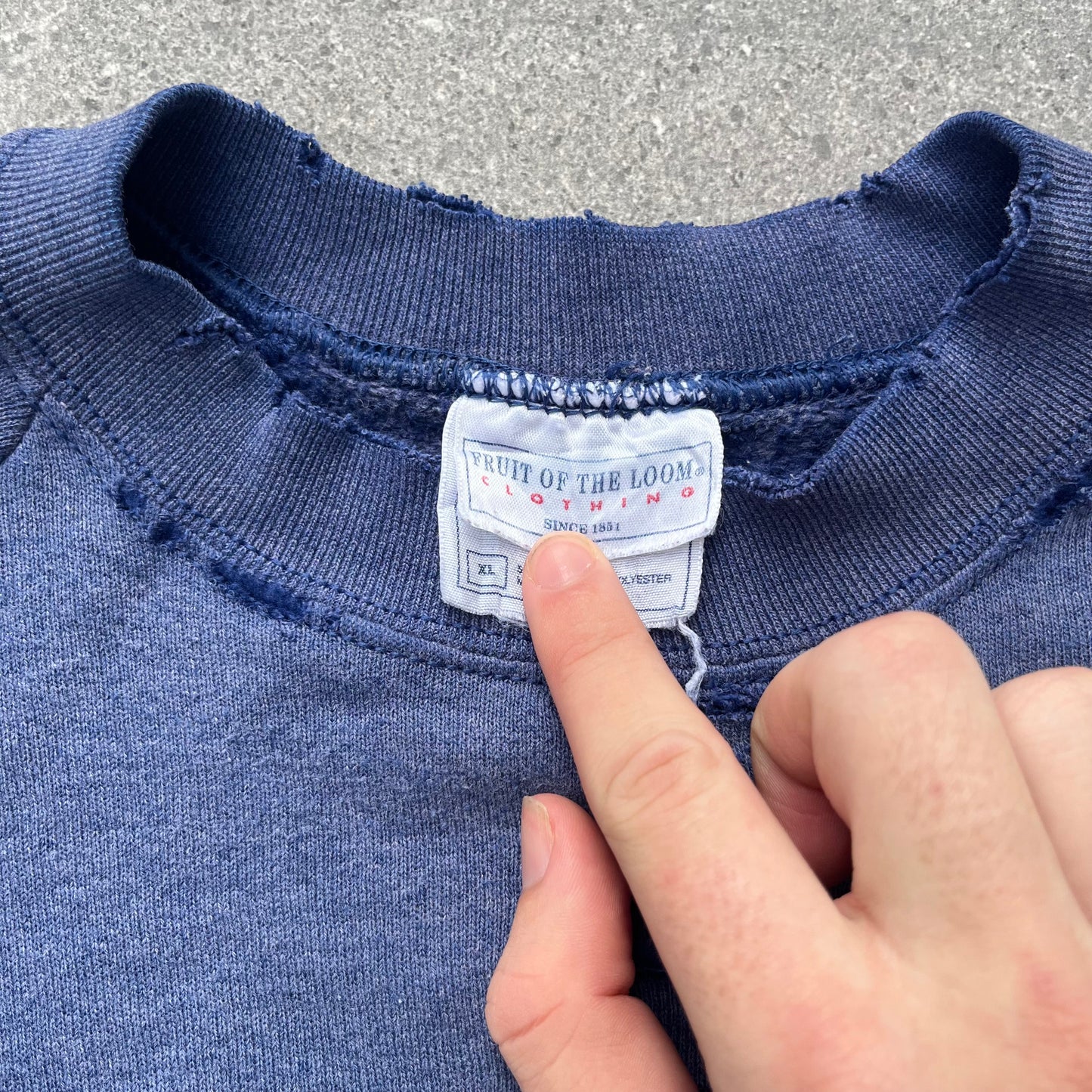 distressed colbalt crewneck - L