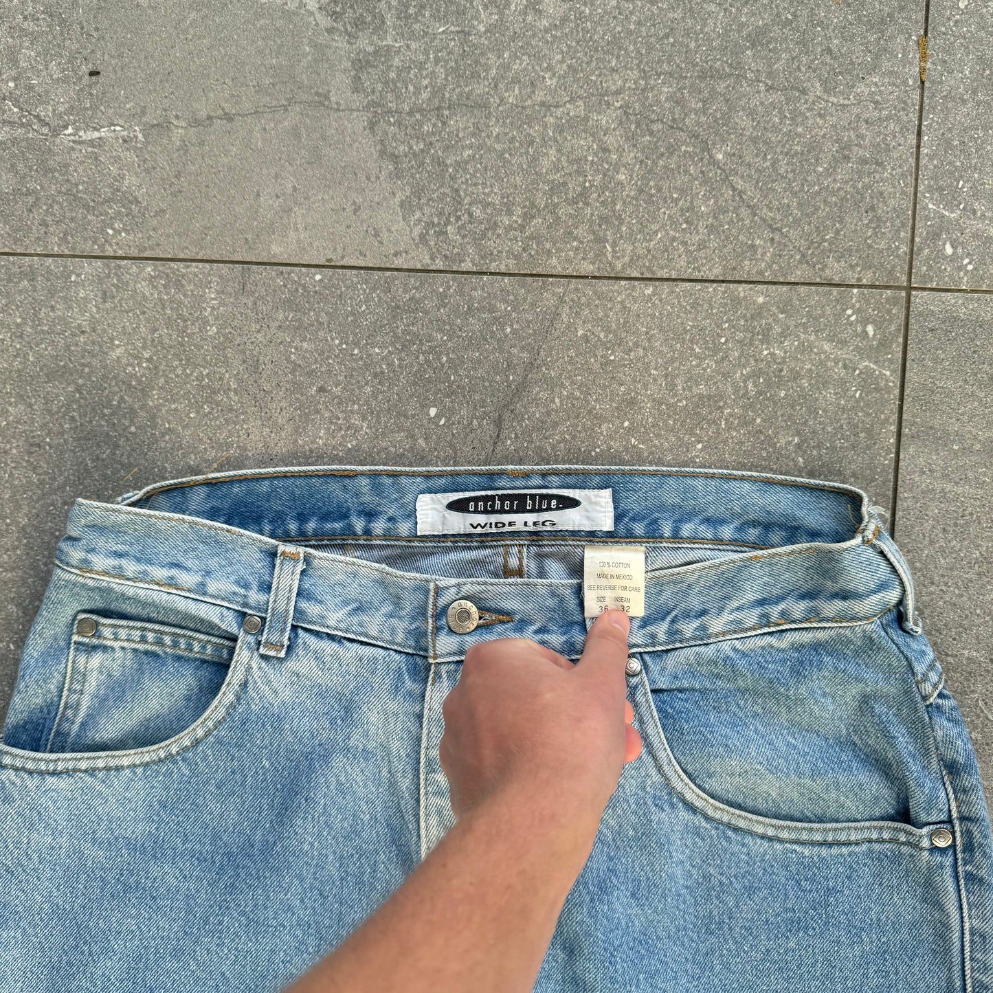 anchor blue widelegs (u should cut these into jorts trust) - 33x24”