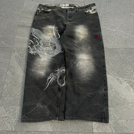 GRAIL fat black karakuri jeans - 42x29”