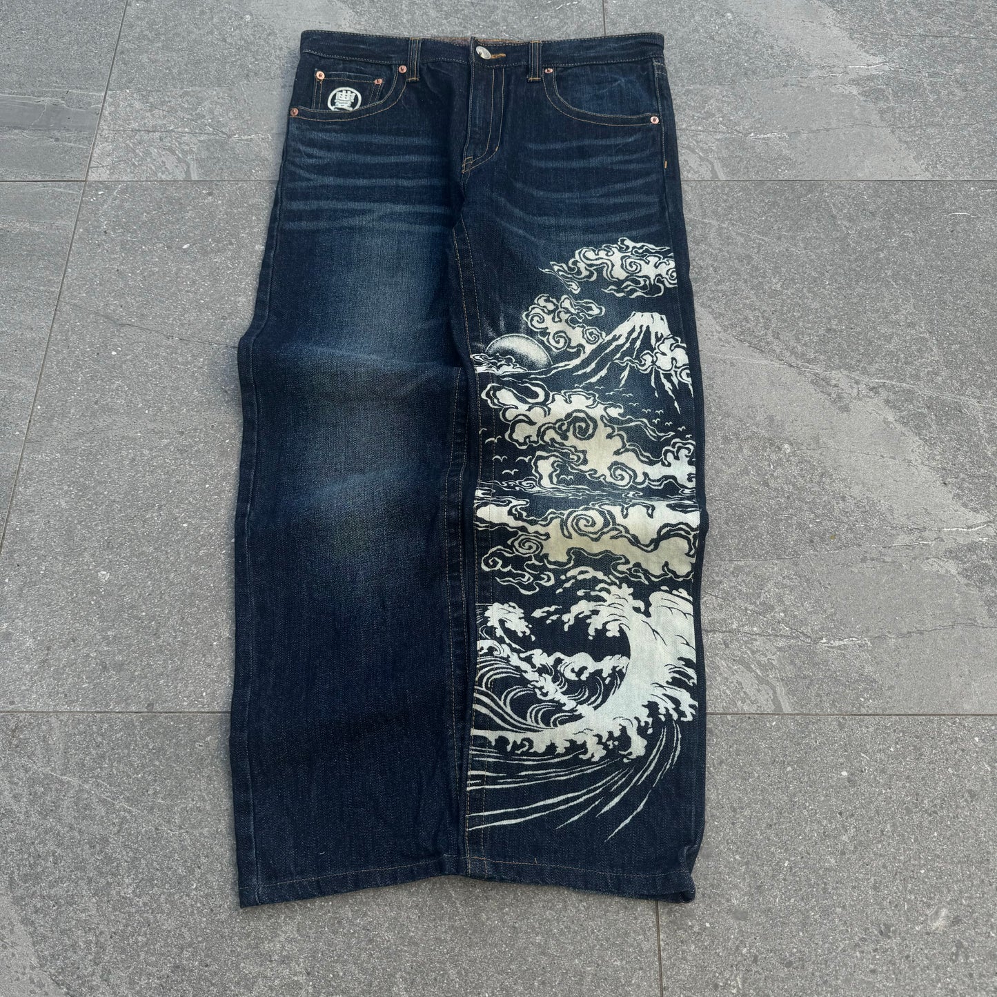 japanese cloud print jeans - 34x30”