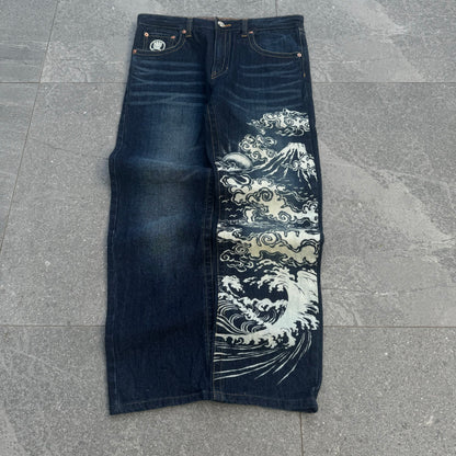 japanese cloud print jeans - 34x30”