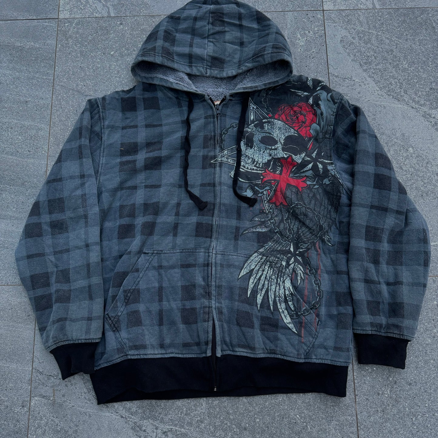 route 66 plaid hoodie - M