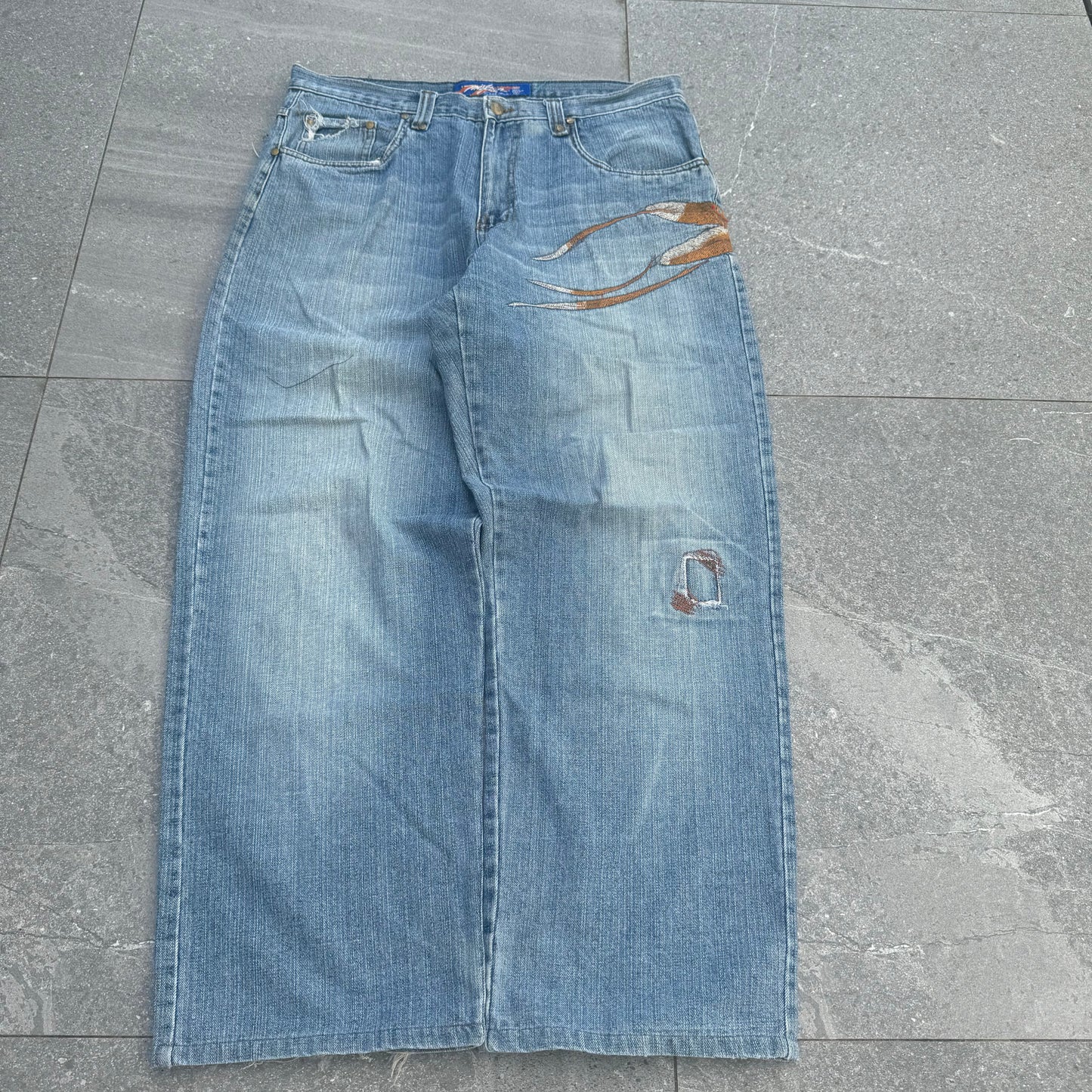 top tier miskeen embroidered jeans - 36x30”