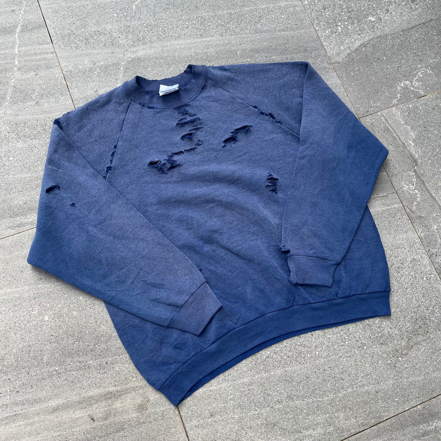 distressed colbalt crewneck - L