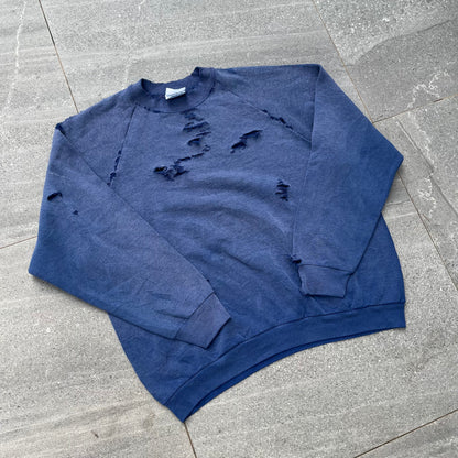 distressed colbalt crewneck - L