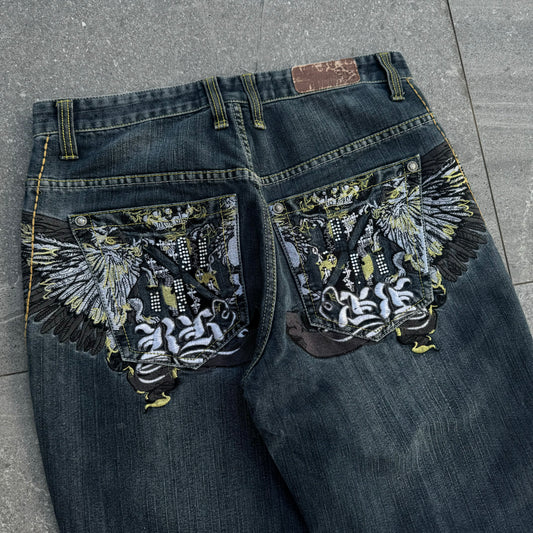 rich kids winger embroidered jeans - 34x30”