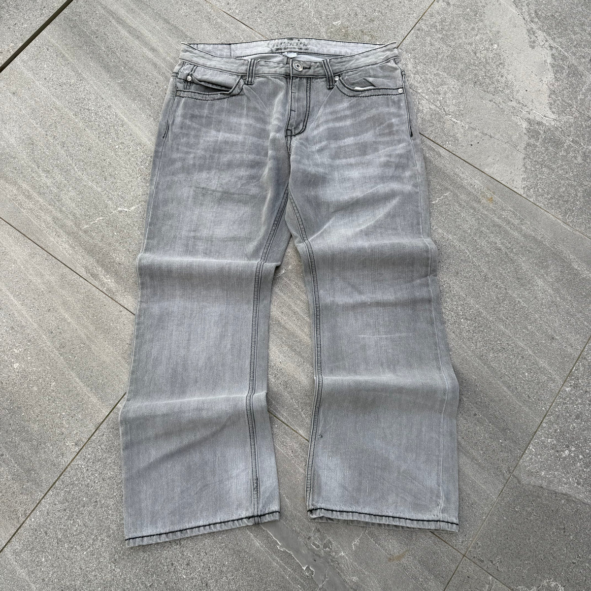 gasoline grey fade bootcuts - 34x30”