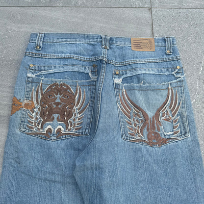 top tier miskeen embroidered jeans - 36x30”