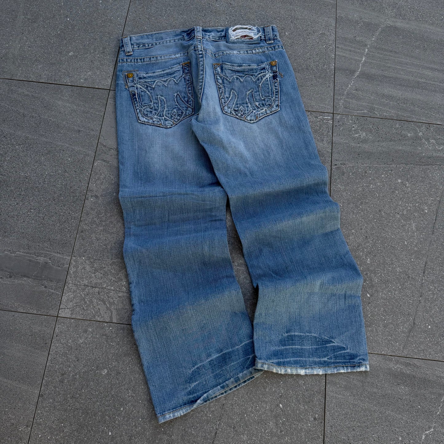 goated mek distressed bootcuts - 34x32”