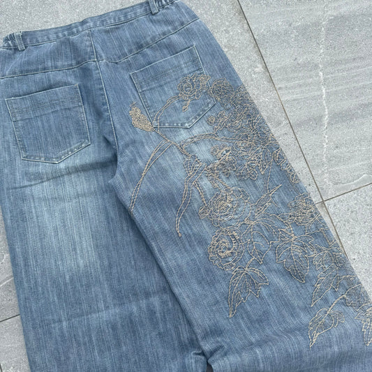 wideleg japan embroidered jeans 29x26”