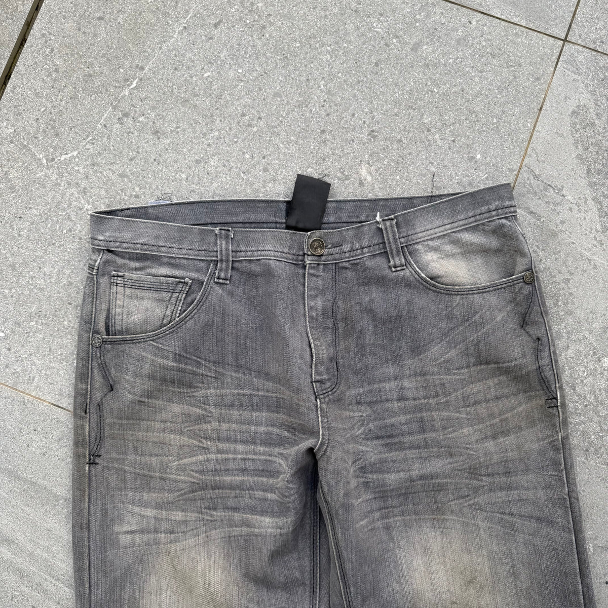 raw blue concrete bootcuts - 38x32”