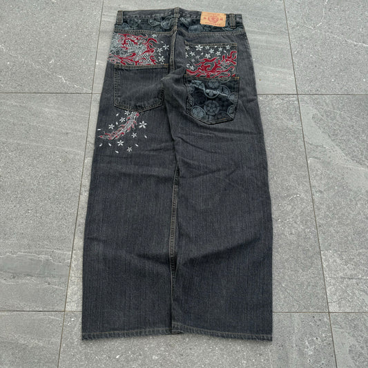 japanese embroidered jeans - 32x28”