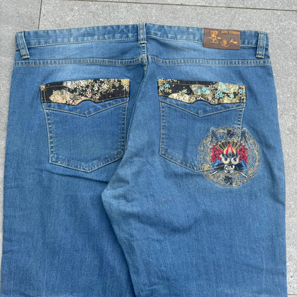 japanese big train stackeeeed jeans - 42x32”