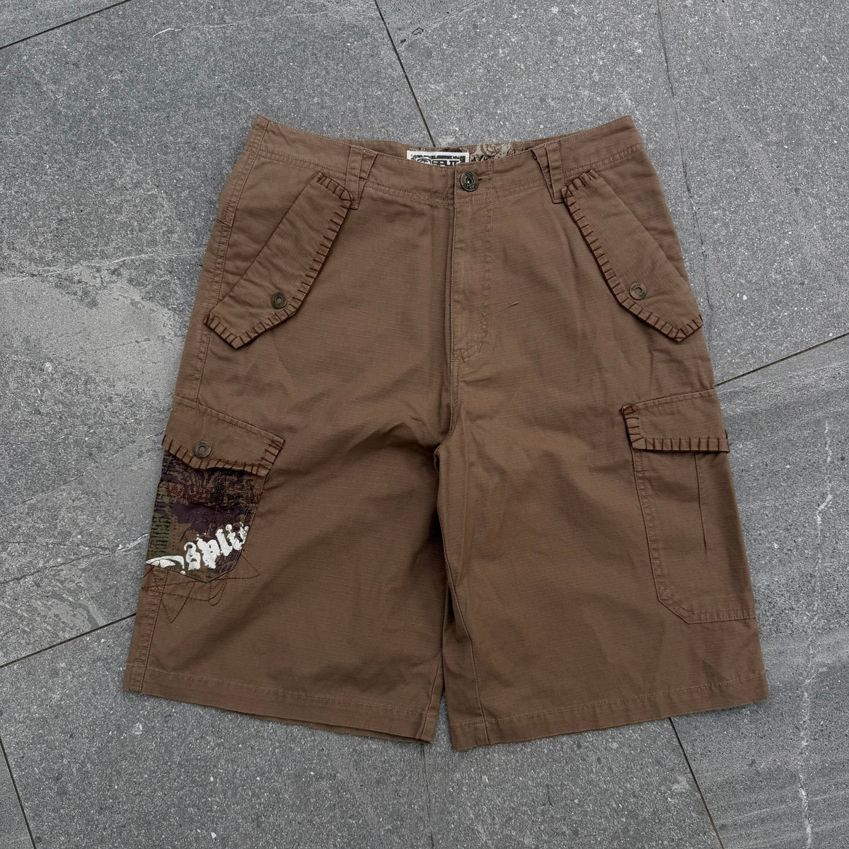 stitching details on these go crazy! split cargos - 30”