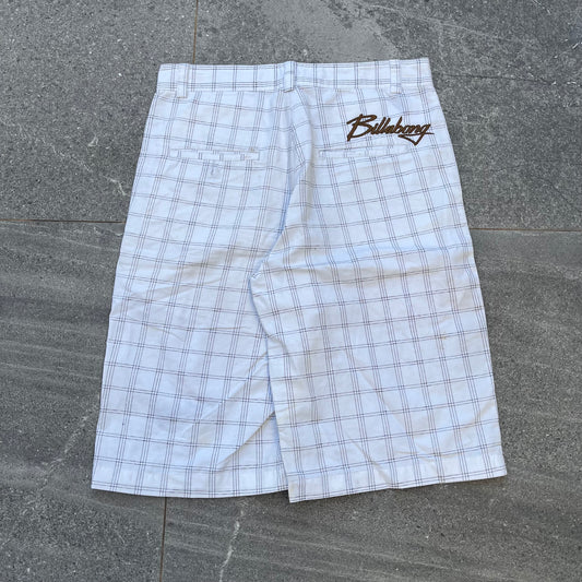 yeah these are just goated. white plaid billabong shorts - 30”